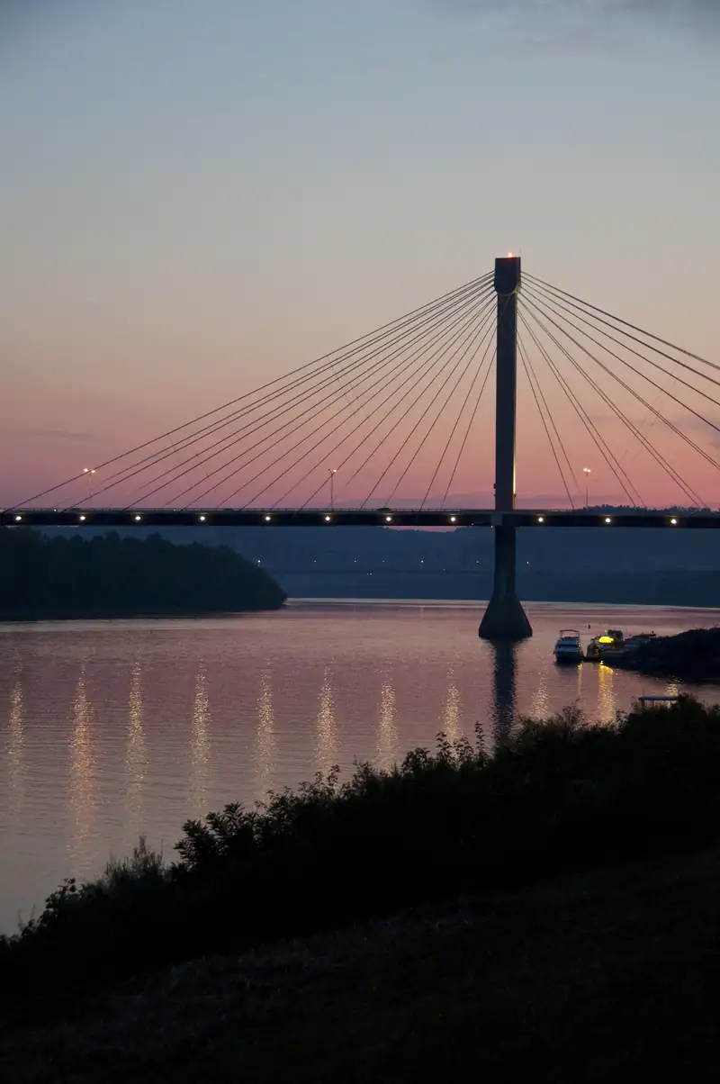 Sunset over the Ohio River and the U.S. Grant Bridge at Portsmouth, Ohio
